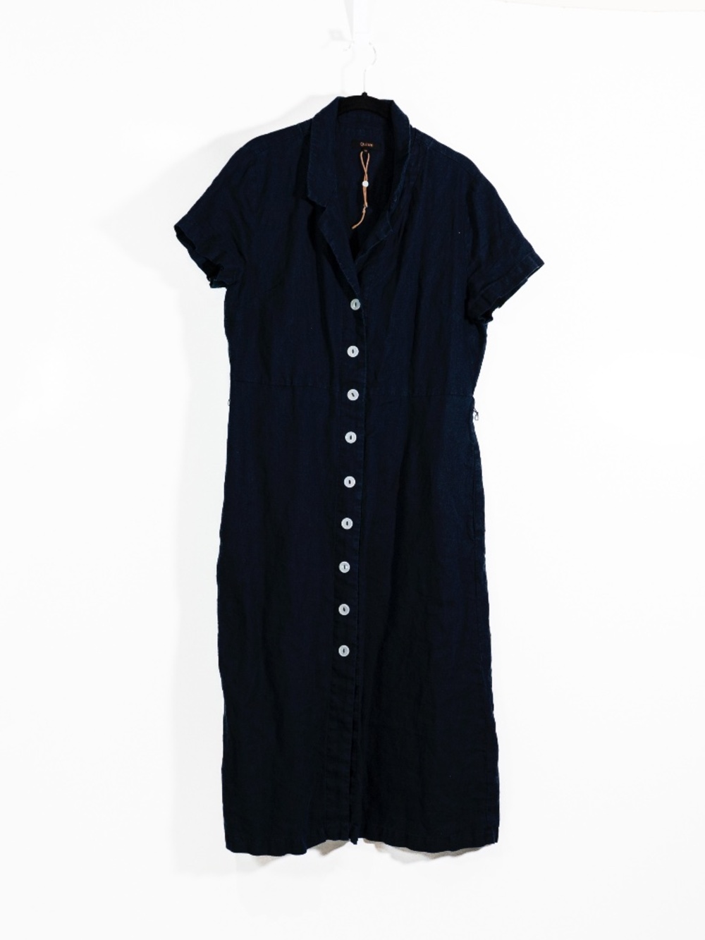 Quince Women's 100% European Linen Button Front Midi Dress Deep Navy Blue Medium